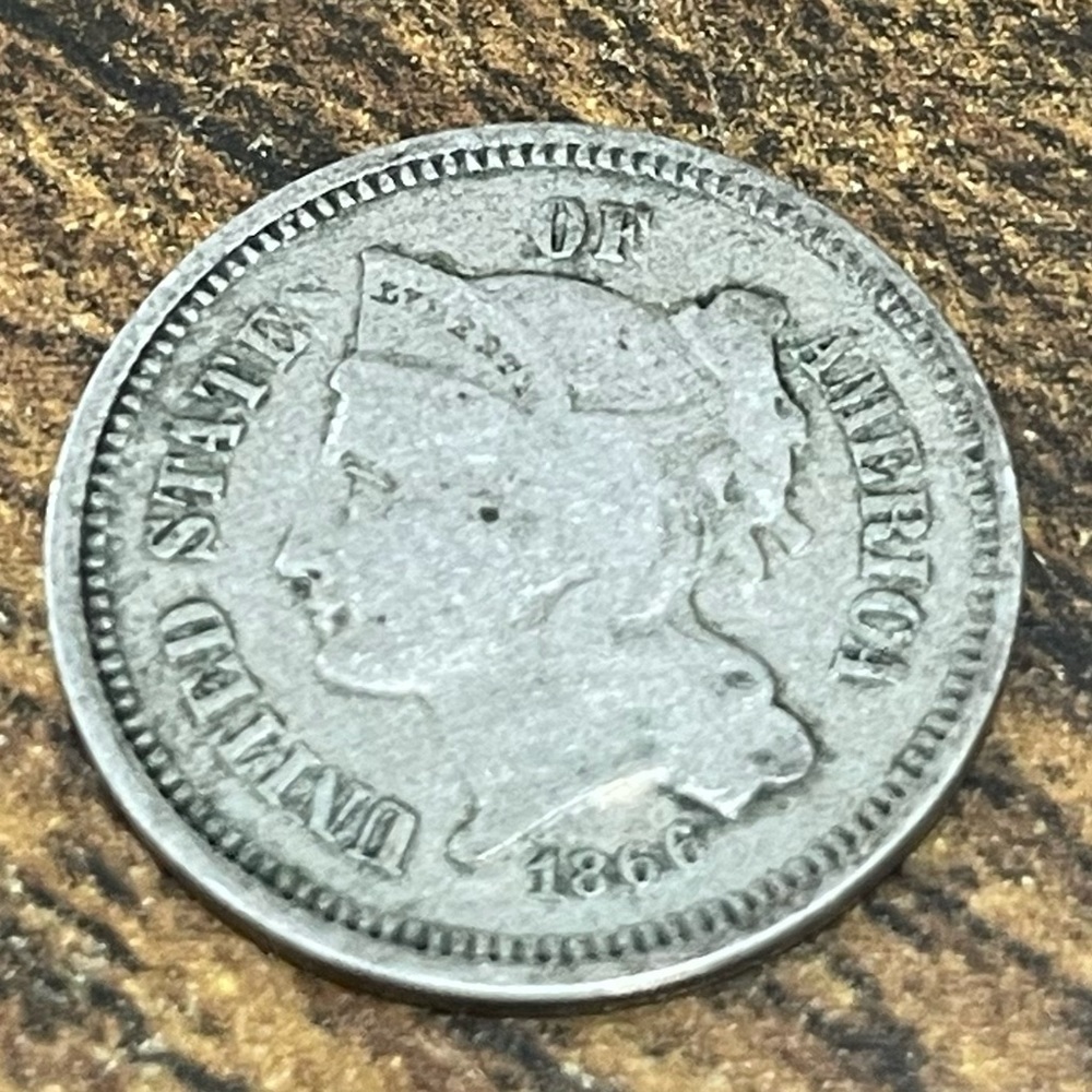 Three Cent Nickel From 1866 Extremely Rare
